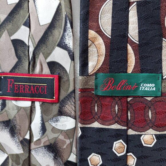Ferracci & Bellini Abstract Geometric Patterns Silk Ties 3.75" - Picture 3 of 5